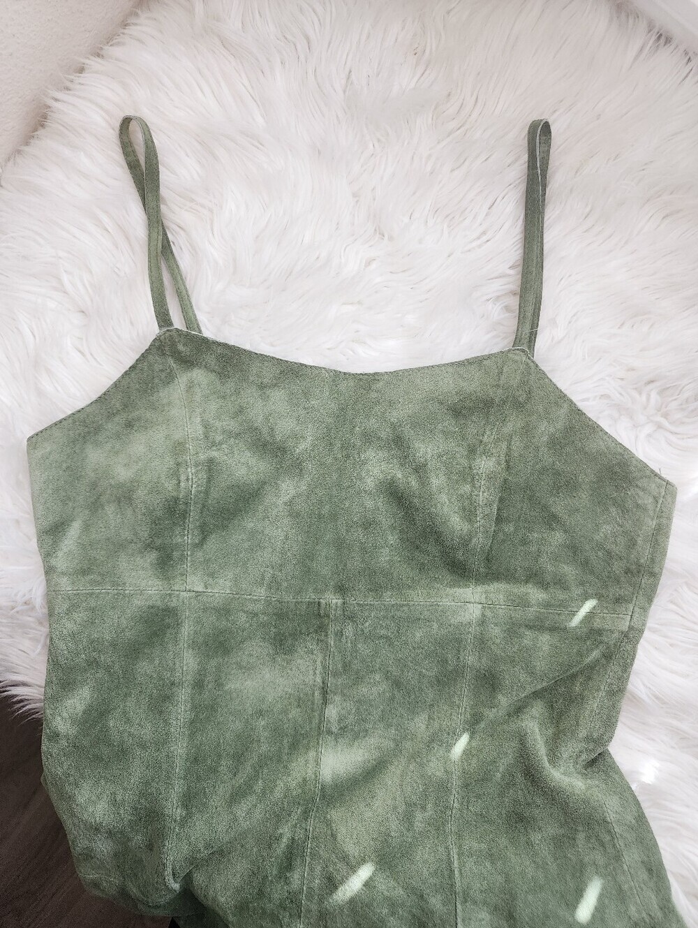 B. ARDEN GENUINE LEATHER SUEDE GREEN TONE MIDI DRESS FITTED SILOHUTTE - Picture 6 of 15